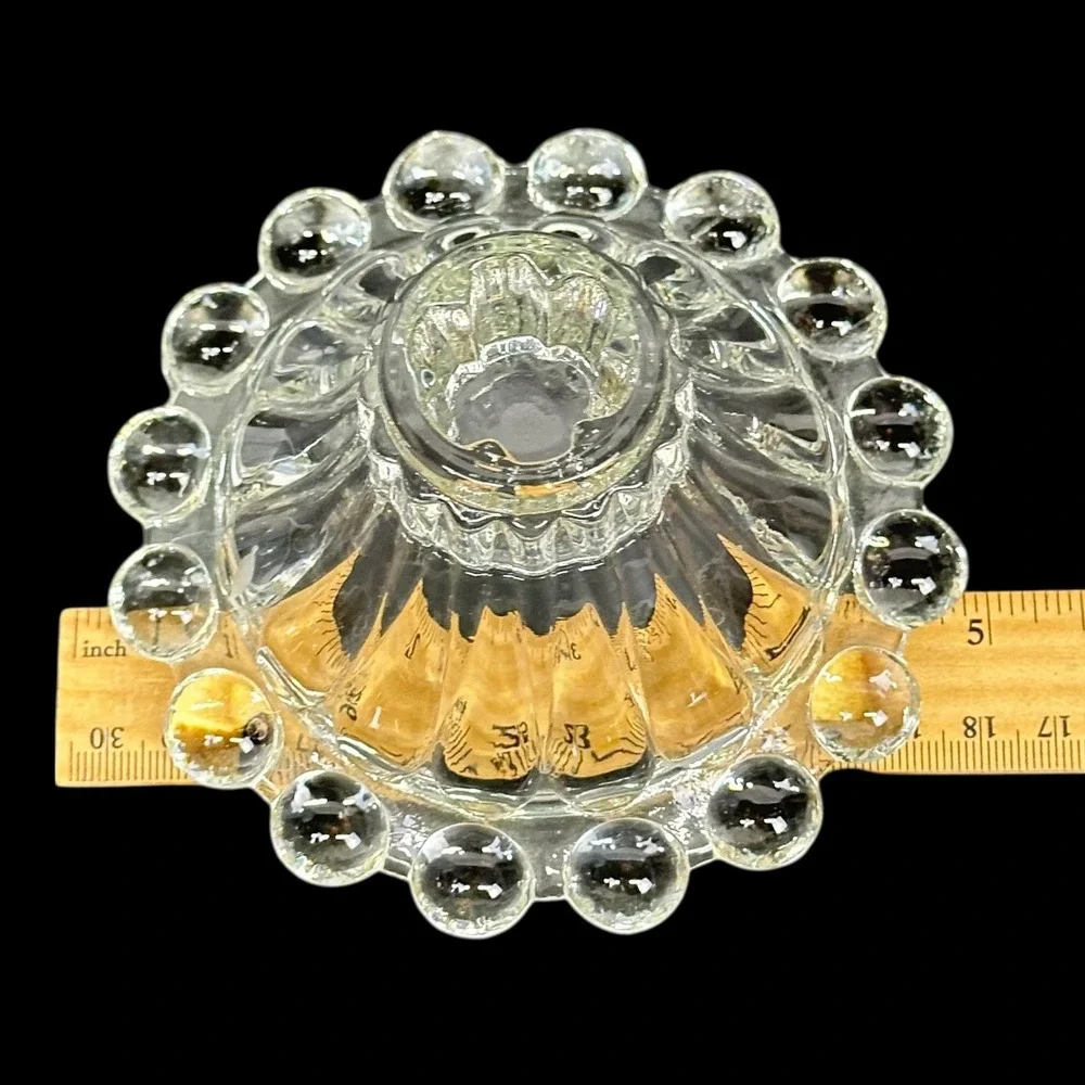Anchor Hocking Berwick Boopie Clear Glass Beaded‎ Edge 2 Taper Candle Holders